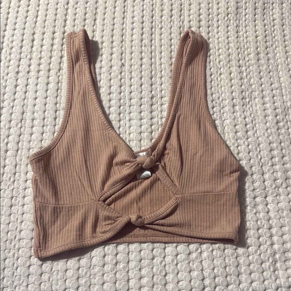 Bozzolo Pink Ribbed Tie Front Tank Top